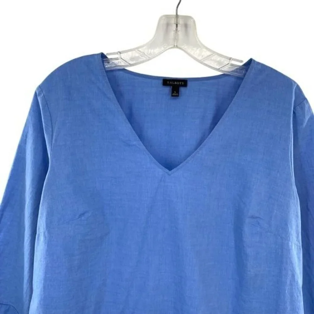 Talbots Eyelet Cotton Blue Chambray Top Size Large - Picture 4 of 9